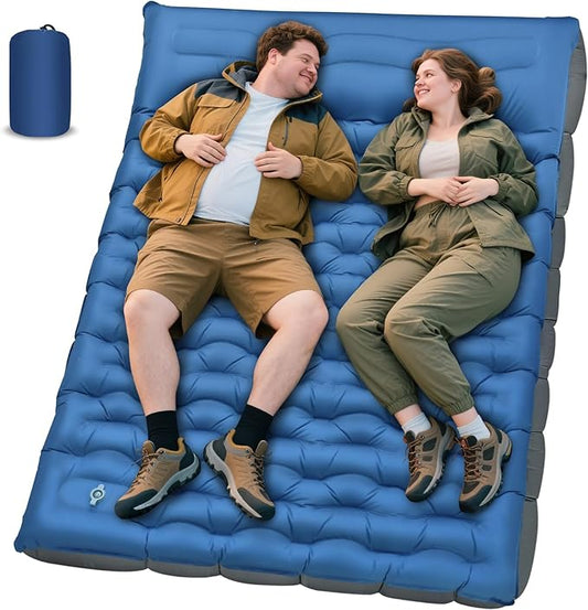 Double Sleeping Pad, 6" Extra Thick Portable Camping Sleeping Pad with Pillows & Built-in Foot Pump, Ultralight Camping Mat for Backpacking, Hiking, Traveling, Tent, Car Camp Gear