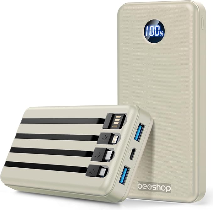 Portable Charger Power Bank - 37000mAh Portable Phone Battery with 4 Built-in Cables, 22.5W Fast Charging Battery Pack Bank Compatible with iPhone 16 15 14 13 Android Samsung Google Pixel etc(1 Pack)