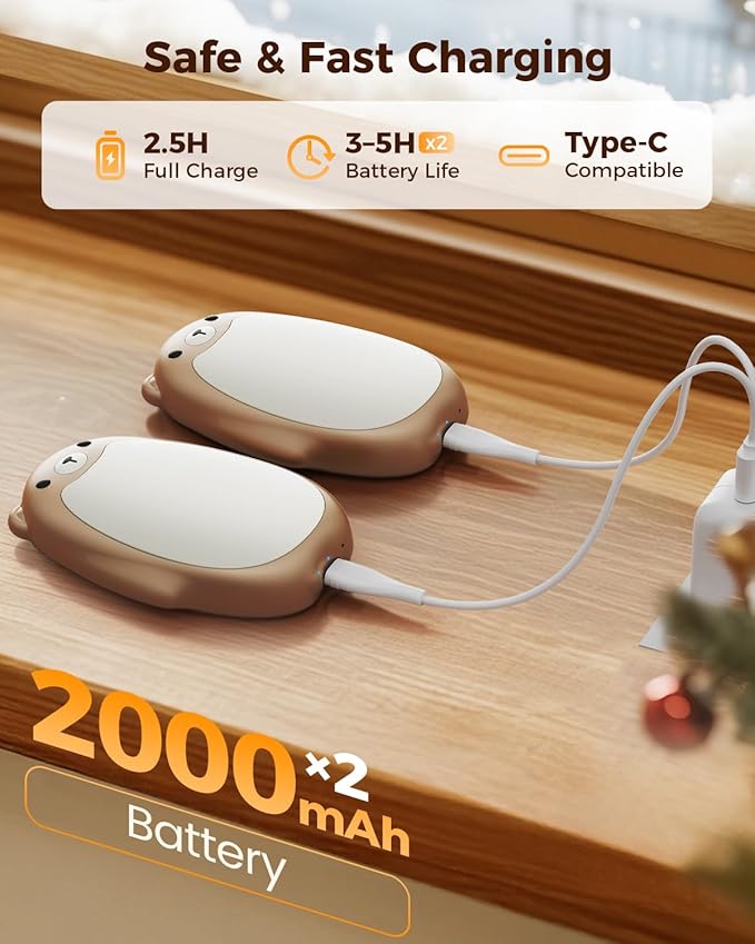 SWEETFULL Hand Warmers Rechargeable ??Cute Bear, 2 Pack Magnetic Hot Hands, Reusable Electric Pocket Heater, Great Gift for Daughter, Kids, Wife, or Bestie, Portable for Outdoor & Camping