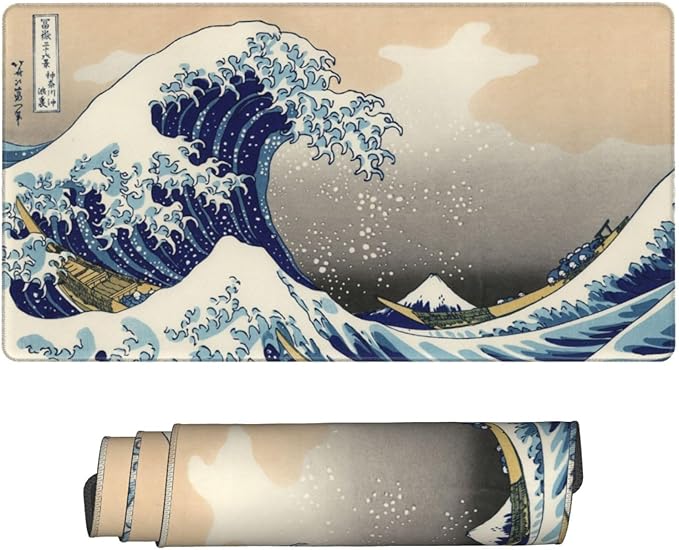 Playmat for MTG Card Game TCG Board Game Trading Card Game Play Mat CCG Mat Desk Pad Stitched Edges Rubber Base Smooth Surface Japanese Ink Painting Wave 23.5x13.7in