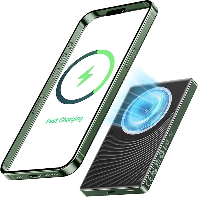 2025 for iPhone Magsafe Battery Pack, Ultra Slim Magnetic Power Bank Fast Charging, Wireless Portable Charger 10000mAh, 20W Powerbank Compatible with iPhone 16/15/14/13/12 Series, Matte Green