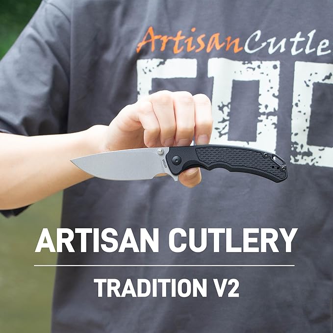 ARTISANCUTLERY Tradition V2 Pocket Knife for Men, 3.58" AR-RPM9 Steel Blade G10 Handle Folding Knife with Pocket Clip for Camping Hiking Survival(1702M Black)