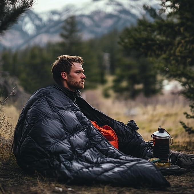 Down Camping Blanket - Packable Lightweight Outdoor Blanket, Warm Compact Backpacking Quilt for Cold Weather, Water-Resistant Puffer Blanket, Ideal for Travel, Hammock, Outdoor Adventures