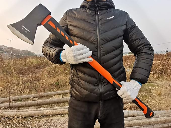 Chopping Axe, Hand Axe, Camp Hatchet for Splitting Kindling and Chopping Branches, Wood Chopping Axe 5.5 lb with 36-in Fiberglass Handle
