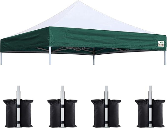 Eurmax USA New 10x10 Pop Up Canopy Replacement Canopy Tent Top Cover, Instant Canopy Top Cover ONLY, Choose 30 Colors,Bonus 4PC Pack Weight Bag (White&Forest Green)