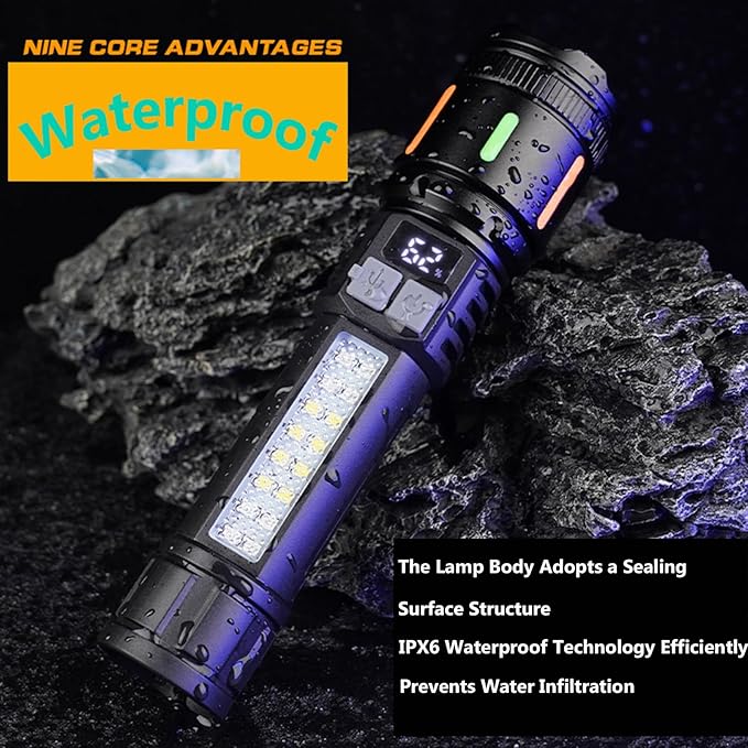 ailight Flashlights High Lumens Rechargeable, High Lumens Super Bright Flashlight with LCD Digital Display, Zoom, 5 Modes, IPX6 Waterproof, Powerful Tactical Flashlight for Emergencies, Camping
