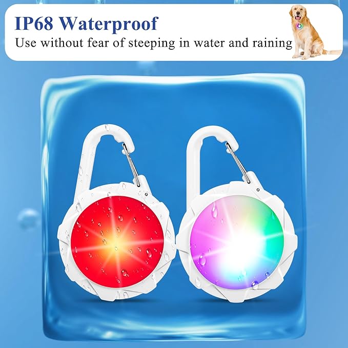 Dog Lights for Night Walking, 2 Pack 4 Modes Dog Collar Light, IP68 Waterproof Pet LED, 700 mAh High Capacity USB Rechargeable Pet Safety Accessories for Night Cycling, Climbing, Camping (White)