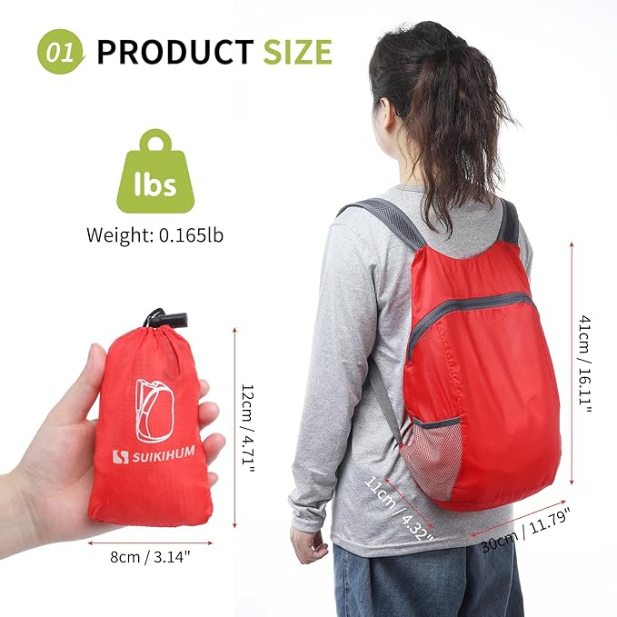 20L Ultra Hiking-Daypack Lightweight Foldable Travel Packable Backpack for Camping Cycling Outdoor,red