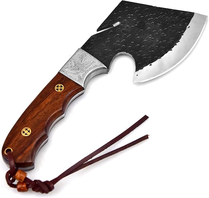 Dessi D2 Steel Blade Axe Hatchet Gut Hook Tomahawk Hunting Knife Camping Hiking Damascus SM73