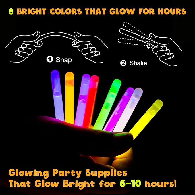 POPGIFTU 200 Mini Glow Sticks Bulk Pack, 8 Bright Colors 1.96" Glow in the Dark Sticks for Easter Egg Hunt, Basket Stuffers, Party Favors, Neon Parties, Weddings, Halloween, Classroom Prizes