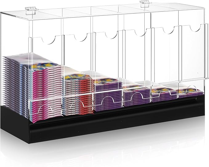 1 Pcs Acrylic Booster Pack Dispenser, Card Dispenser Storage and Organizer, for Trading Card, Booster Packs, Sports & More (Black Base 6 Slots)
