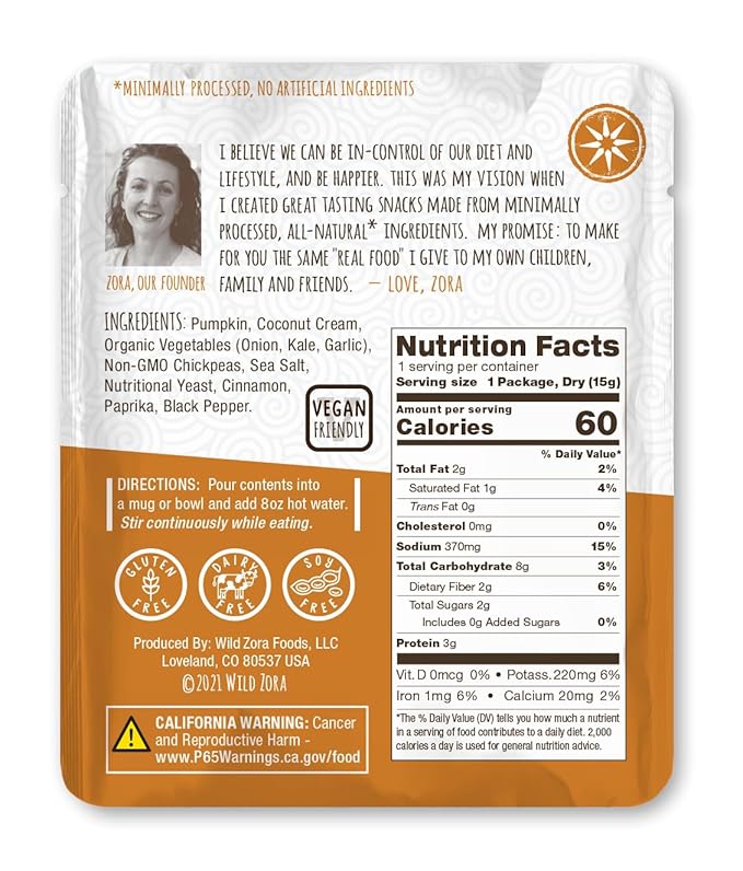 Wild Zora Instant Keto-Friendly Soups Roasted Pumpkin 8-pack Broth Made with Coconut cream, Cinnamon, & Organic Vegetables, Gluten-Free, Low Carb, No Added Sugar, Flavorful Pantry Staples - 0.5oz/13g