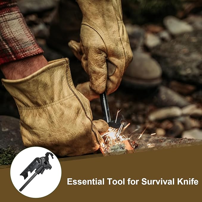 Survival Knife w Kydex Sheath,D2 Fixed Blade Steel,Full Tang Hunting Knife w Non-slip ABS Handle, Glass Breaker, Ideal for Bushcrafting Camping Hunting Fishing Hiking and Other Outdoor Activities