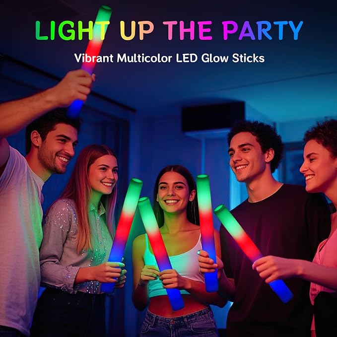 AOWDIAO 100 Pcs 16??Foam LED Glow Sticks, 3 Light Up Modes, Party Favors for Wedding, Festival & More