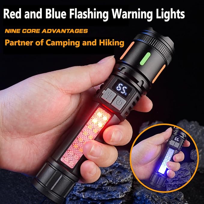 ailight Flashlights High Lumens Rechargeable, High Lumens Super Bright Flashlight with LCD Digital Display, Zoom, 5 Modes, IPX6 Waterproof, Powerful Tactical Flashlight for Emergencies, Camping