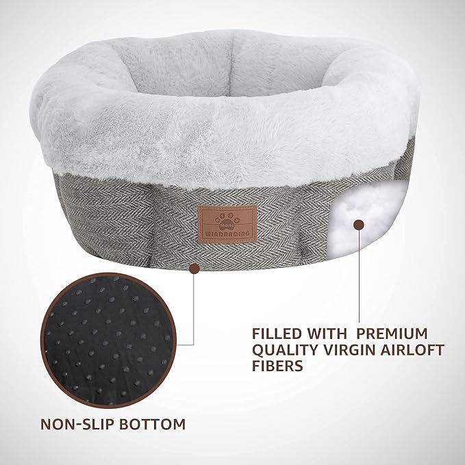 WINDRACING Cat Beds for Indoor Cats,Kitten Bed,Dog Bed for Extra Small Dogs Breeds,Puppy Kennel Bed, Comfy Durable Pet Sleeping Bed, Washable Roun Cat Bed & Non-Slip Bottom, Size 18"L x 18"W x 7.5"Th