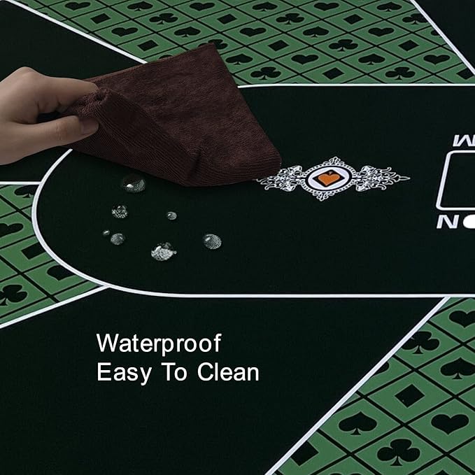 CONTINUE Poker Table Mat - 8-10 Player Texas Hold'em Poker Mat with Anti-Slip Rubber Base and Carrying Bag for Poker Games, Blackjack, Casino (Rectangle Green)