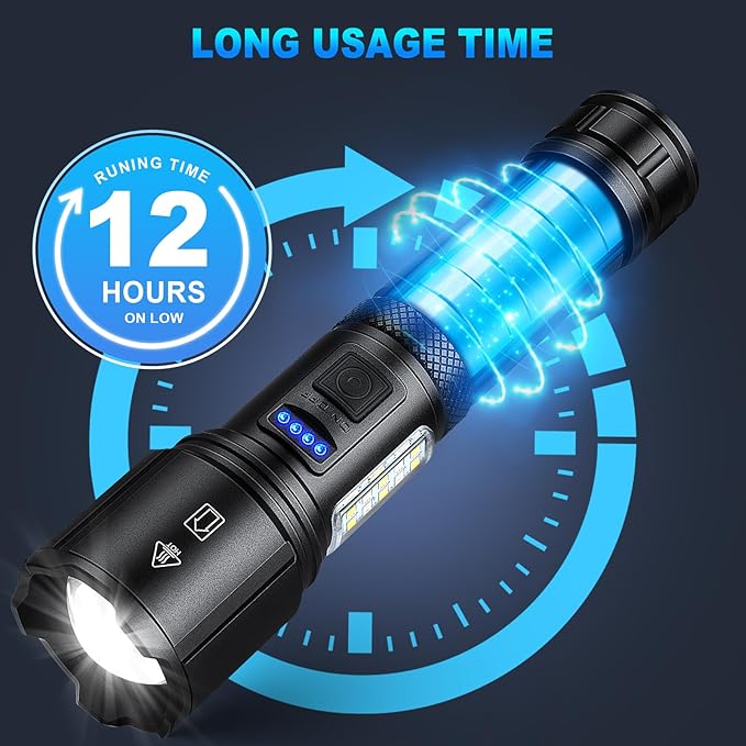 Rechargeable LED Flashlights High Lumens, 99,000 Lumens Super Bright Flashlight 7 Modes w/COB Work Light, Powerful Flash Light for Outdoor Emergency Hiking Camping