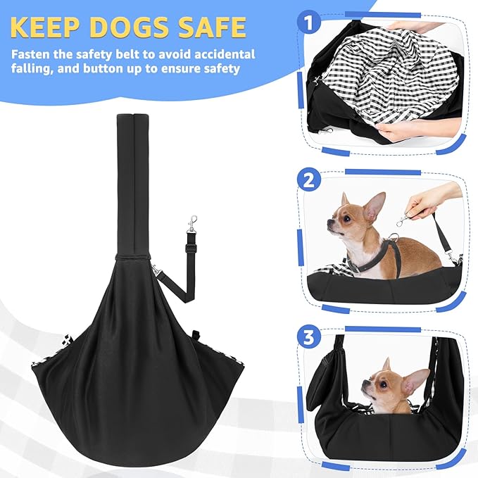 SlowTon Dog Carrier Sling - Thick Padded Shoulder Strap Adjustable Dog Carriers for Small Dogs, Puppy Carrier Purse for Pet Cat with Front Zipper Pocket Safety Belt Machine Washable (Black Knitted, S)