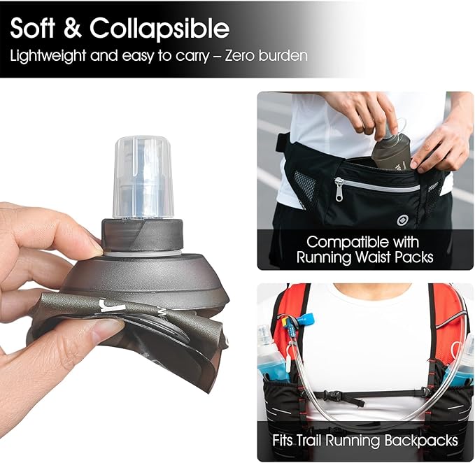 GYGYL Soft Flask, TPU Collapsible Soft Water Bottle for Hydration Pack, Running Vest, Leak-Proof Folding Water Bottle for Hiking Cycling Climbing Jogging-150ml Grey, 2pcs