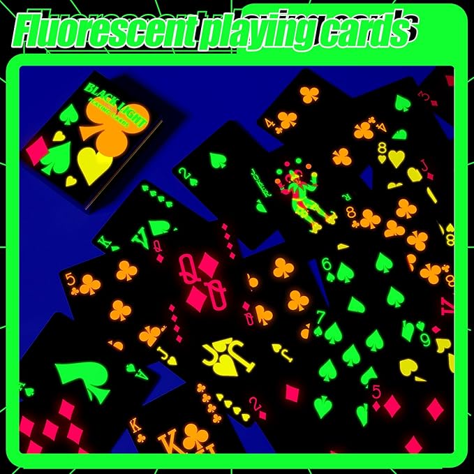 1 Pack Halloween UV Glow in The Dark Playing Cards Black Light Playing Cards Neon Fluorescent Deck Black Light Games for Casino Night Collectors Party Gift Accessories Birthday Supplies