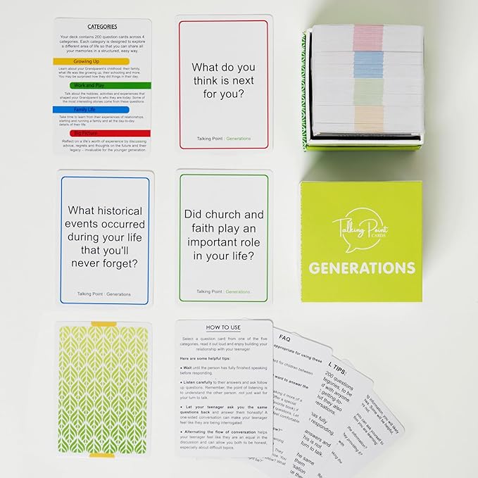 200 Generations Conversation Cards - Deep, Fun & Reflective Questions to Spark Connection - Perfect for Kids, Parents & Grandparents to Share Stories, Bond, and Create Lasting Memories Together