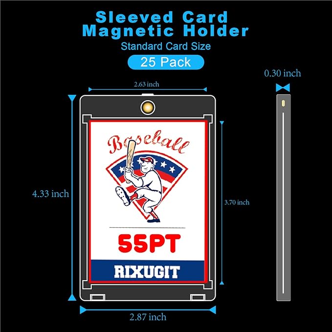 25-Pack Sleeved Magnetic Card Holders - 55PT Magnetic Card Cases with 2.63"x3.7" Larger Inner Dimension, First Insert Card into Soft Card Sleeve, Then Place into Card Holder for Double Protection