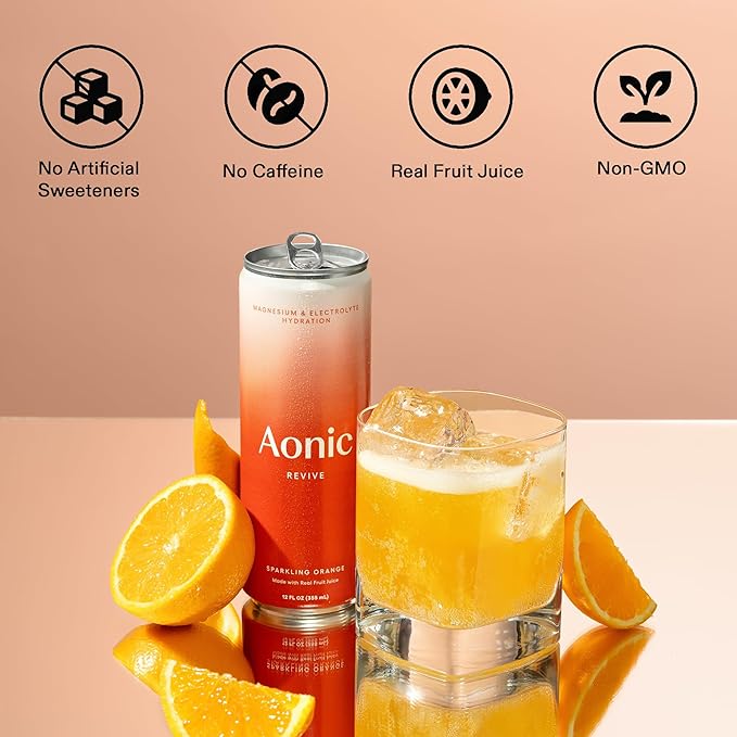 Aonic Revive Sparkling Orange ??Hydration Drink with Magnesium & Potassium Electrolytes, Delicious Taste, Real Fruit Juice, 12oz (12 Pack)