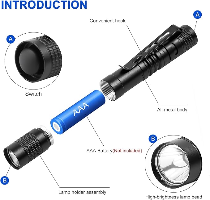 10 Pack Mini LED Flashlight 3.3 Inch Pocket Pen High Lumens Handheld Flashlight with Clip for Camping,Outdoor,Emergency