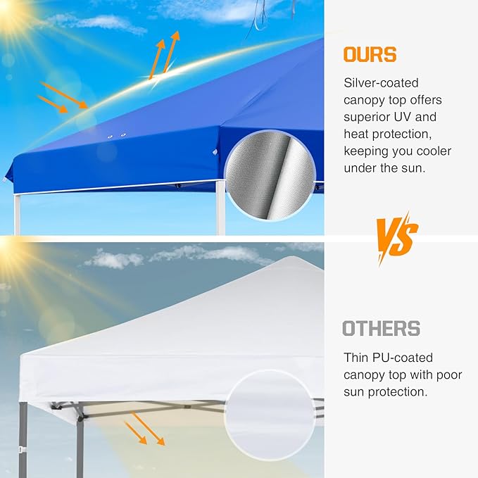 EAGLE PEAK Pop Up Canopy Tent with Wheeled Carry Bag, 8 Stakes, 4 Ropes, 4 Weight Bags, Easy Set Up Tent Canopy, 10x10 ft, 100sqft of Shade, Blue