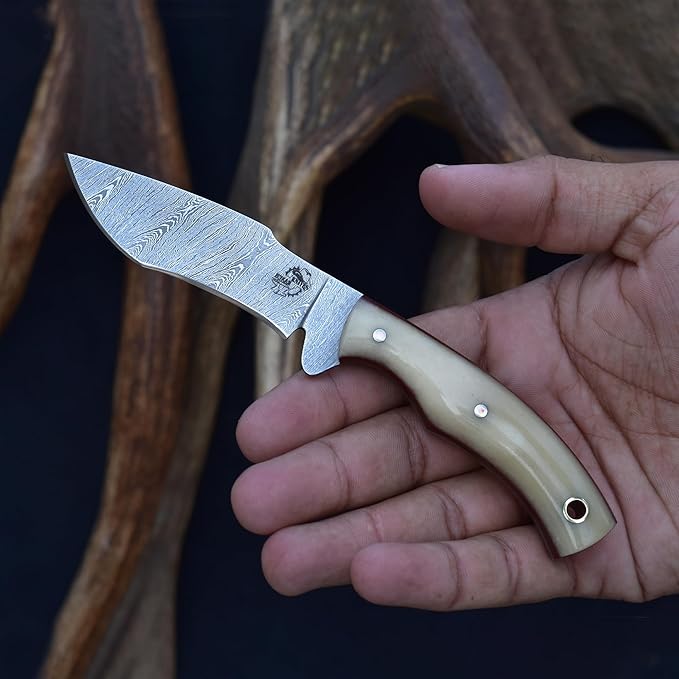 Knives Ranch Horizontal Carry Fixed Blade EDC Knife for Hunting & Skinning - Excellent Edge Retention - Bone Handle - Dual Carry Horizontal/Vertical Loop Cowboy Sheath (3185-B)