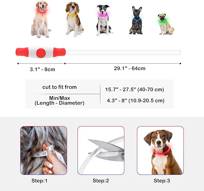 Light Up Dog Collar, Dlitk Rechargeable Cuttable LED Dog Collars, Pet Safety Light at Night Walking for Small Medium Large Dogs, Do Not Use Fast Charging (Red)