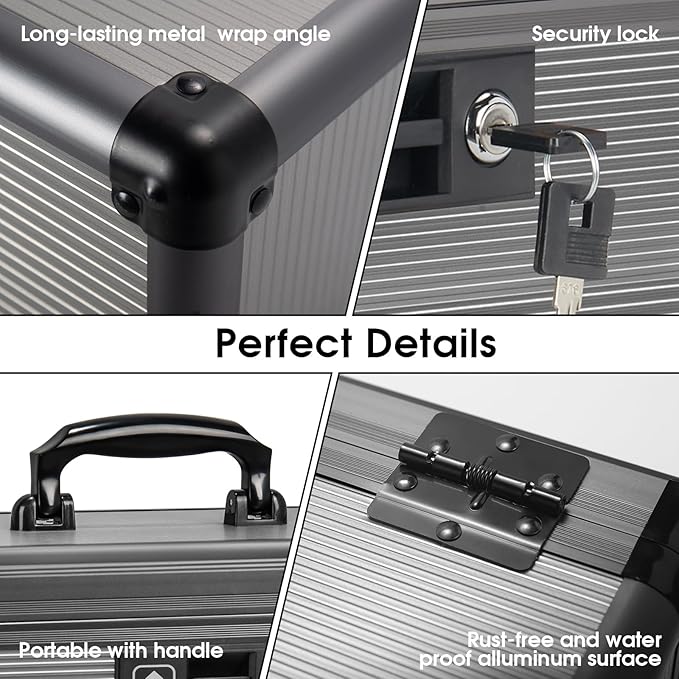 Medicine Lock Box with Key, Alluminum Alloy Box for Medication,First Aid Box with a Removeable Tray to Store Medicines & Pills for Home, Black 12 * 7.68 * 7.87 Inch