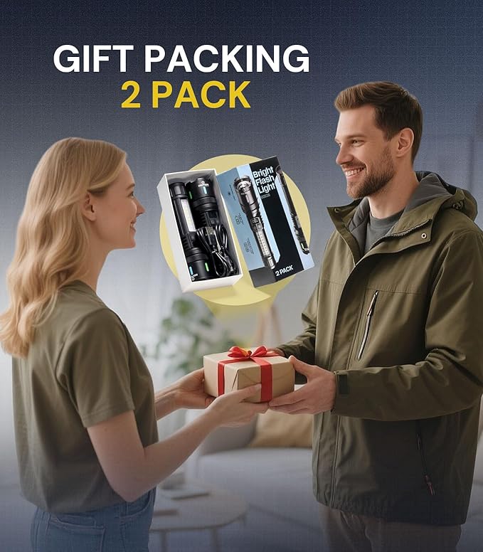 Esgreen LED Rechargeable Flashlights High Lumens 2 Pack, Single Click Bright Flashlight Long Lasting 12H, Compact Handheld Flash Light USB C, White & Red Light, for Hiking Camping Gift