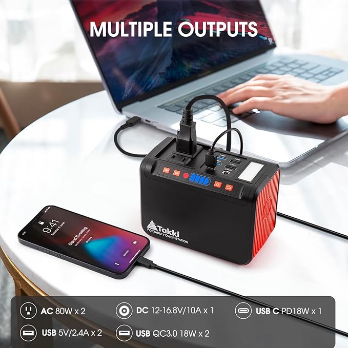 Takki 111Wh Portable Power Station with Carrying Case Bag Small Generator Lithium Battery with Peak 120W AC Outlet USB Ports for for Home Use Power Outages Outdoor Camping Emergency