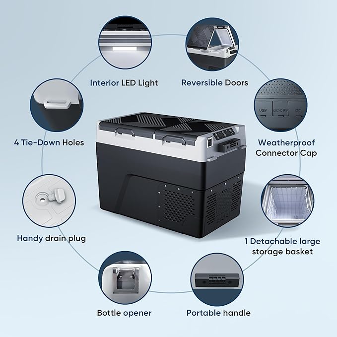 12 Volt Refrigerator Car Fridge - 50QT(48L) Dual Zone Electric Cooler, Car Refrigerator -4℉~68℉, Portable Refrigerator 12/24V DC 100-240V AC, Portable Freezer for Travel Camping RV Home