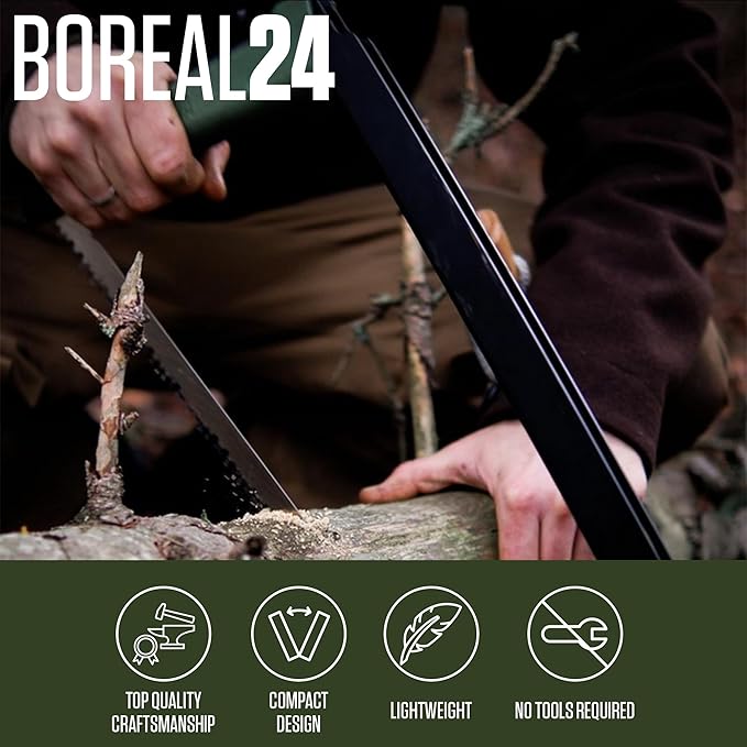 AGAWA - BOREAL24 Backwoods Kit - Includes 24" Folding Saw, Leather Sheath, 24" All-Purpose & 24" Aggressive Saw Blade - For Camping, Hunting & Survival Kit (Black Frame/Green Handle)