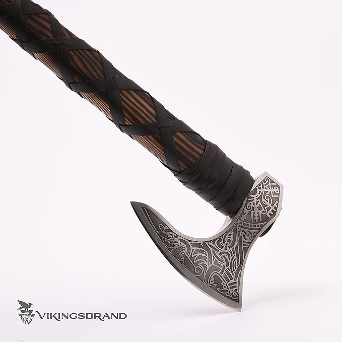 Genuine Viking Bearded Axe - 1095 Carbon Steel, 55-58 RC Hardness - Includes Leather Cover, 21.6 Inches
