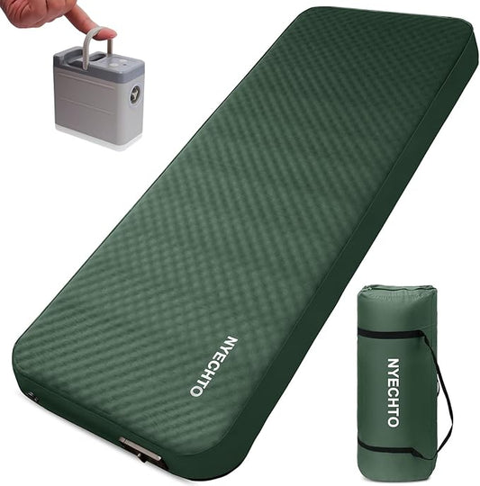 Self Inflating Sleeping Pad for Camping, 4" Extra-Thick Memory Foam Camping Mattress with Electric Pump, Fast Inflate & Deflate,9.5 R-Value Insulated Camping Pad for Car Travel Tent Cot, Green