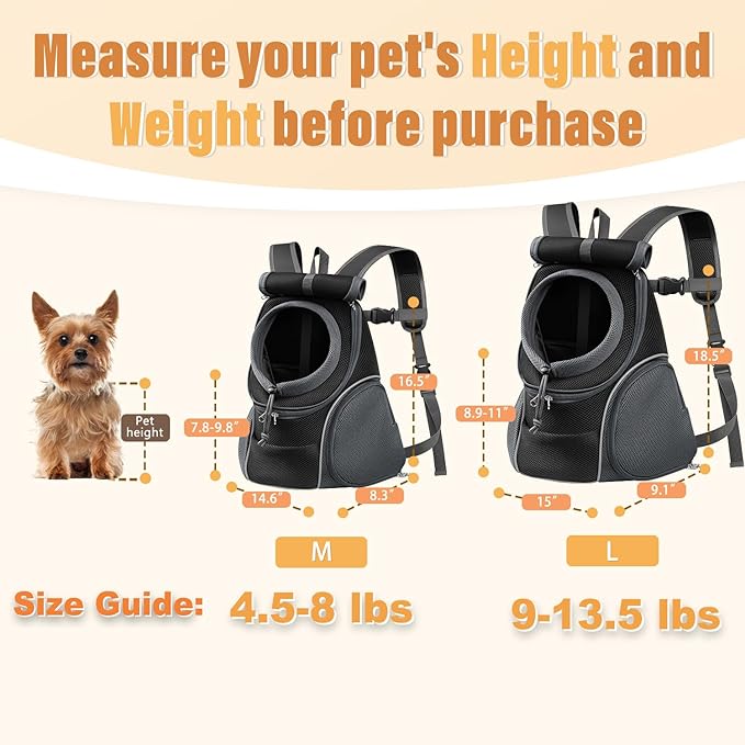 YUDODO Dog Front Carrier Backpack with Sunshade Hood, 2 Head-Out (Front & Side) Breathable Pet Carrier for Small Dogs, Ventilated Lightweight Doggy Backpack for Hiking Outdoor (Upgraded – Black, M)