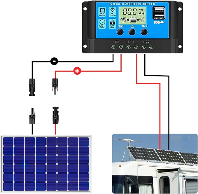 2x40 Feet Solar Panel Extension Cable, 10AWG Solar Cable, Solar Panel Cable with Female and Male Waterproof Connectors for RV, Photovoltaic Systems (40FT Red + 40FT Black)