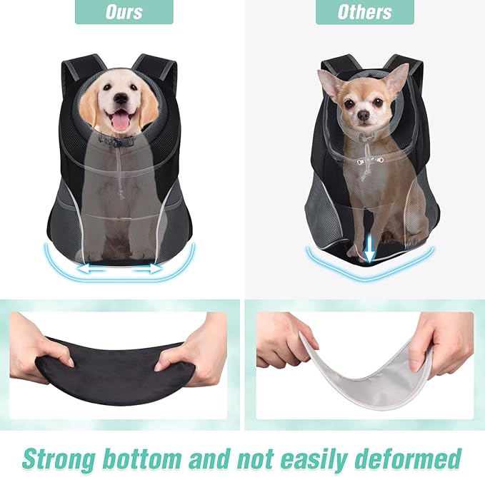 YUDODO Dog Front Carrier Backpack, Adjustable Breathable Pet Carrier for Small Dogs Cats, Ventilated Puppy Back Pack with Safety Belt, Lightweight Doggy Backpack for Hiking Outdoor (Black, Medium)