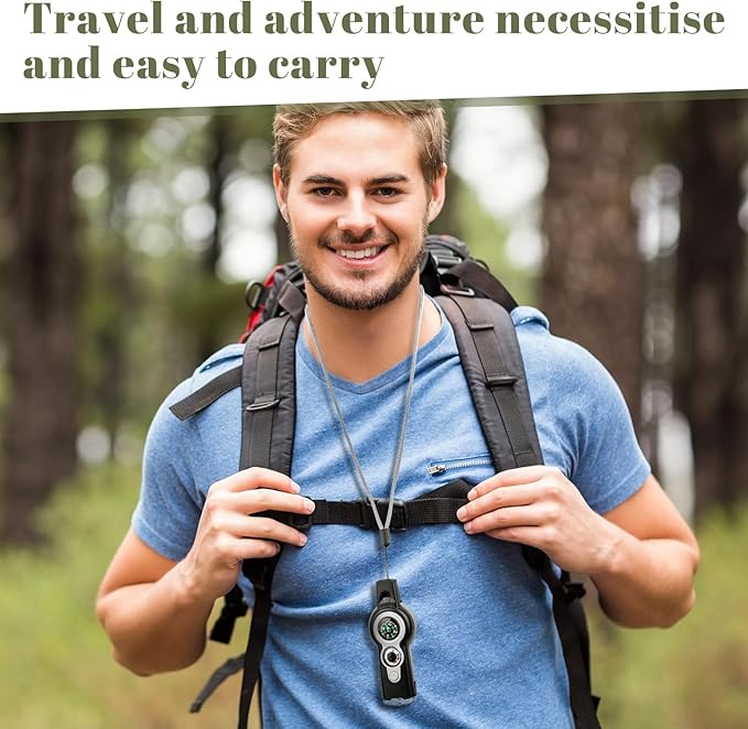 12 Pack Emergency Survival Function Whistle 7-in-1 Compass Hiking Survival Safety Whistle with Lanyard Outdoor Multifunctional Tool Ideal for Hiking Camping Rescue Signaling