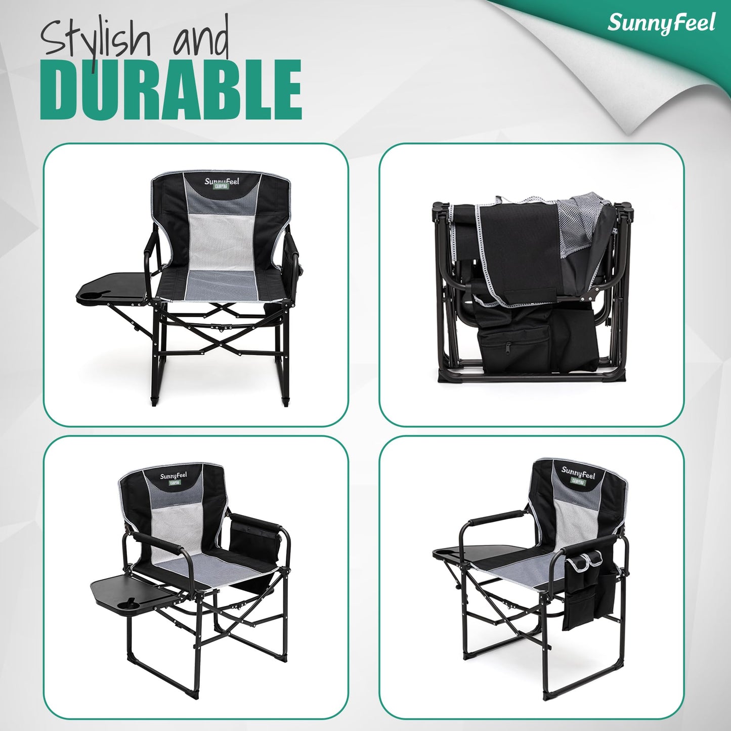 SUNNYFEEL Camping Directors Chair, Heavy Duty,Oversized Portable Folding Chair with Side Table