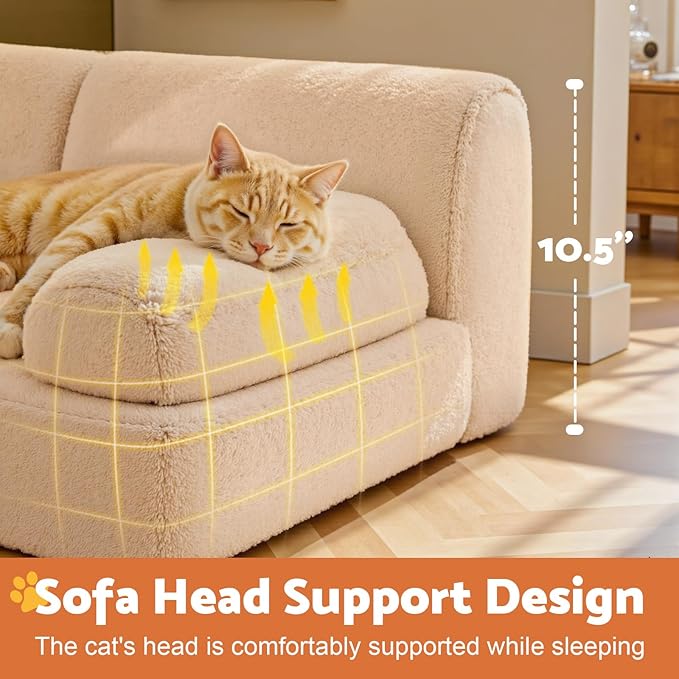 Gimars Upgrade Large Cat Bed for Indoor Cats -Added 10% More Stuff Sponge, Orthopedic Pet Couch Beds with Bolstered Edges, Fluffy Washable & Removable Cover, Anti Slip Base,Teak Milk Color