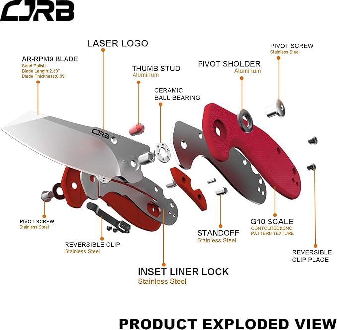 CJRB Folding Pocket Knife Maileah Tactical Knife with AR-RPM9 Powder Steel Balde and G10 Small Tactical Pocket Knife EDC for outdoor survival hunting camping J1918 (Red)