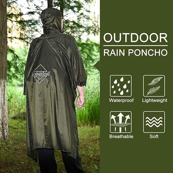 onewind Hooded Rain Poncho, Silnylon Rain Coat Versatile Survival Shelter Waterproof Breathable Lightweight Poncho