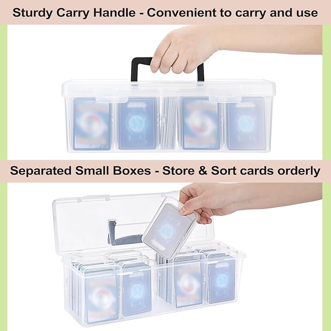 OwnMy 1+13 Plastic Trading Card Storage Box Holds 900+ Cards, Portable Large Sports Card Storage Case Organizer Boxes for Baseball Football MTG TCG Cards