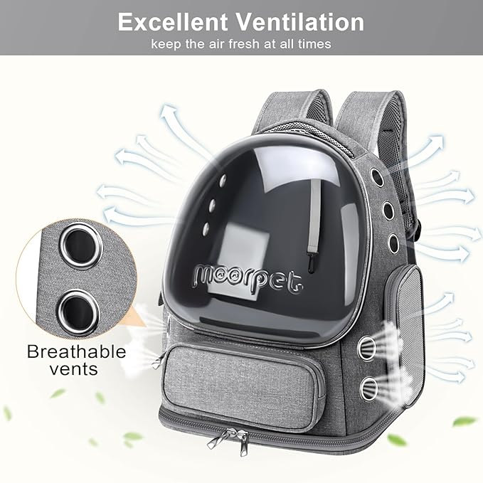 Cat Backpack Carrier, Breathable Cat Bubble Backpack Large Space Cat Carrier Backpack for Kitty Small Dog, Foldable Airline Approved Cats Backpack, Transparent Pet Travel Backpack Up to 20 lbs (Grey)