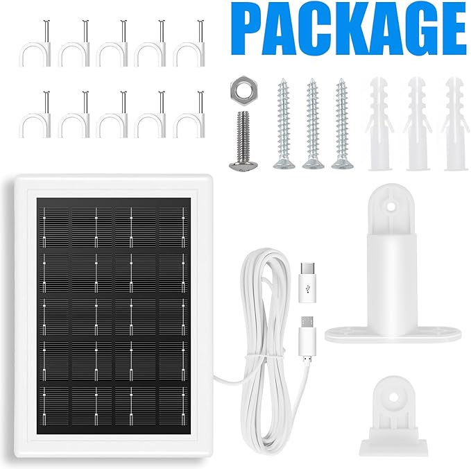 Solar Panel Charger,Solar Panels for Security Camera, Solar Panel with Micro USB & USB-C Port for 5V Outdoor Rechargeable Battery Camera, IP65 Waterproof, 16.4ft Cable(2 Pack, White)